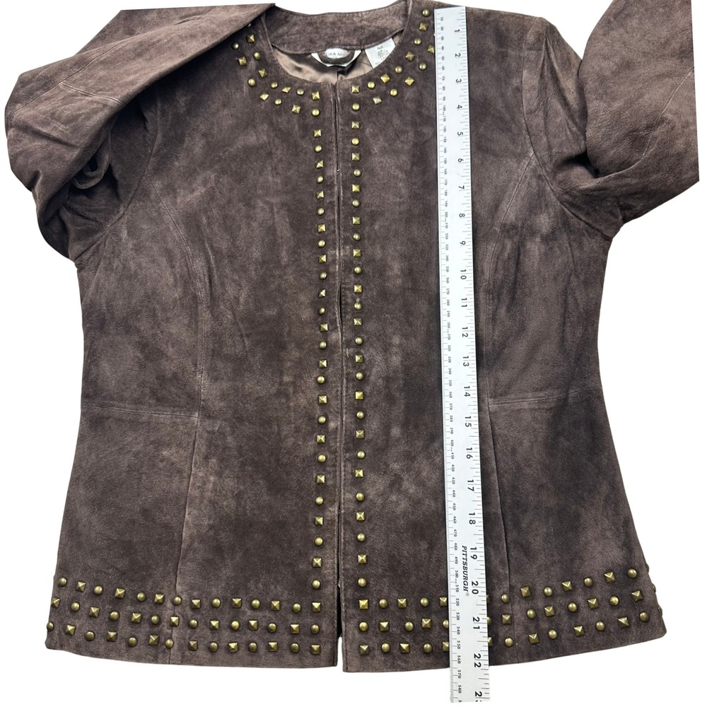 Brown Genuine Suede Studded Jacket Petite Small Statement Jacket‎ - Picture 4 of 16